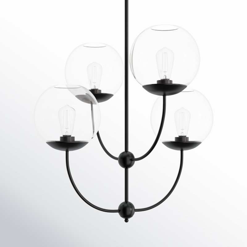 Lustre à intensité variable 4 lumières l 31,5 po Romney, Noir / laiton / blanc