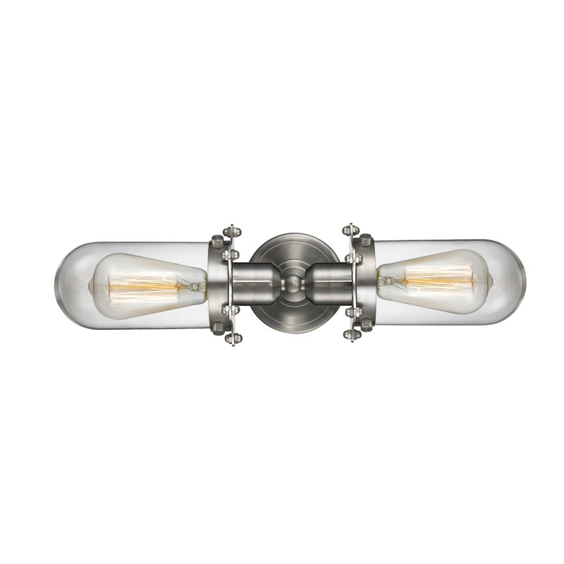 Éclairage pour meuble-lavabo 2 lumières Mikell, Nickel satiné brossé, Transparent