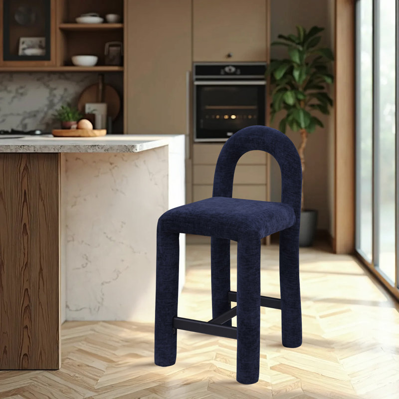 Amari Stool, Chenille Fabric, Navy