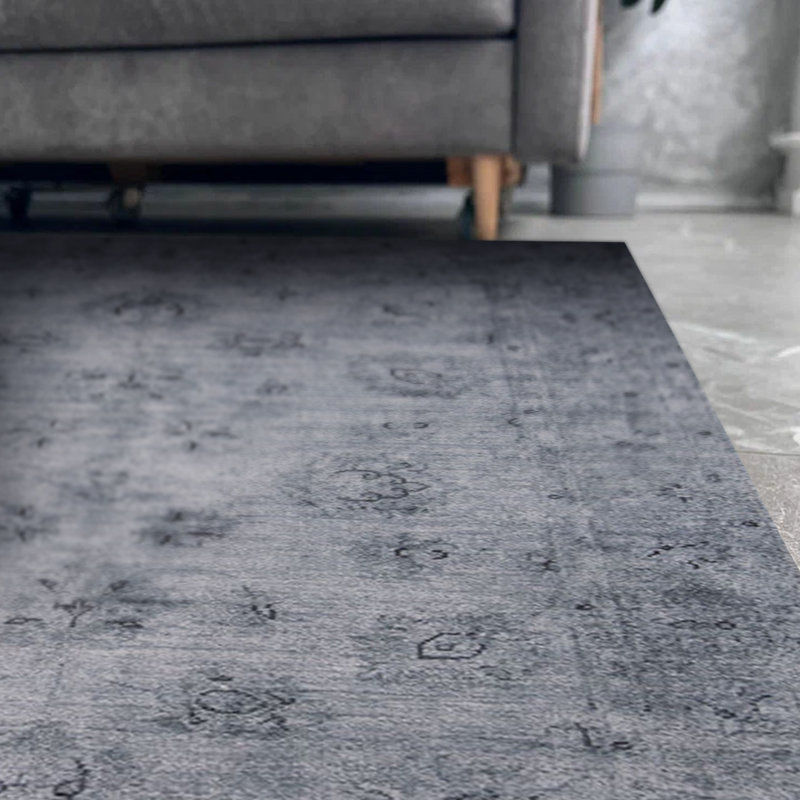 Tapis décoratif décoratif gris rétro, Rectangle 7 pi 7 po x 10 pi 10 po
