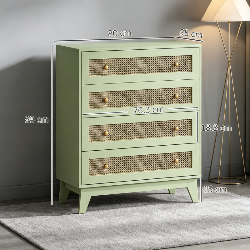 80 cm W Chest of 4 Drawers, Green