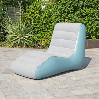 Bestway: Leisure Luxe Chaise Lounger - Blue & Grey, 52.5x31x34.5", Inflatable Ergonomic Air Recliner, Indoor & Outdoor Seating