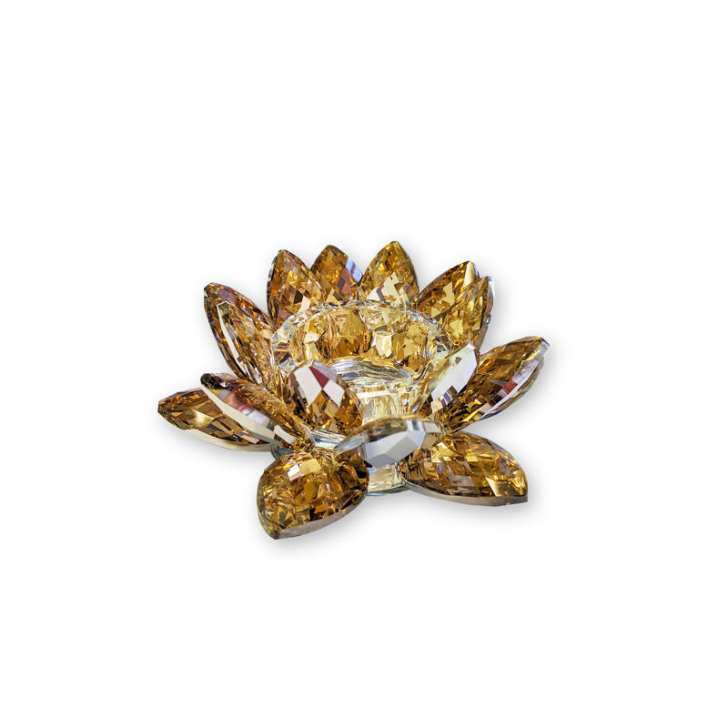 Petite bougie chauffe-plat en cristal Lotus, H 7 po x l 7 po x P 3 po, Or