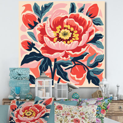 Pivoine rose et verte dans un style matisse - art mural pivoine