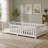 Twin Size Floor Bed with Fence without Door, Rubber Wood Floor Bed with Safety Guardrails,White
