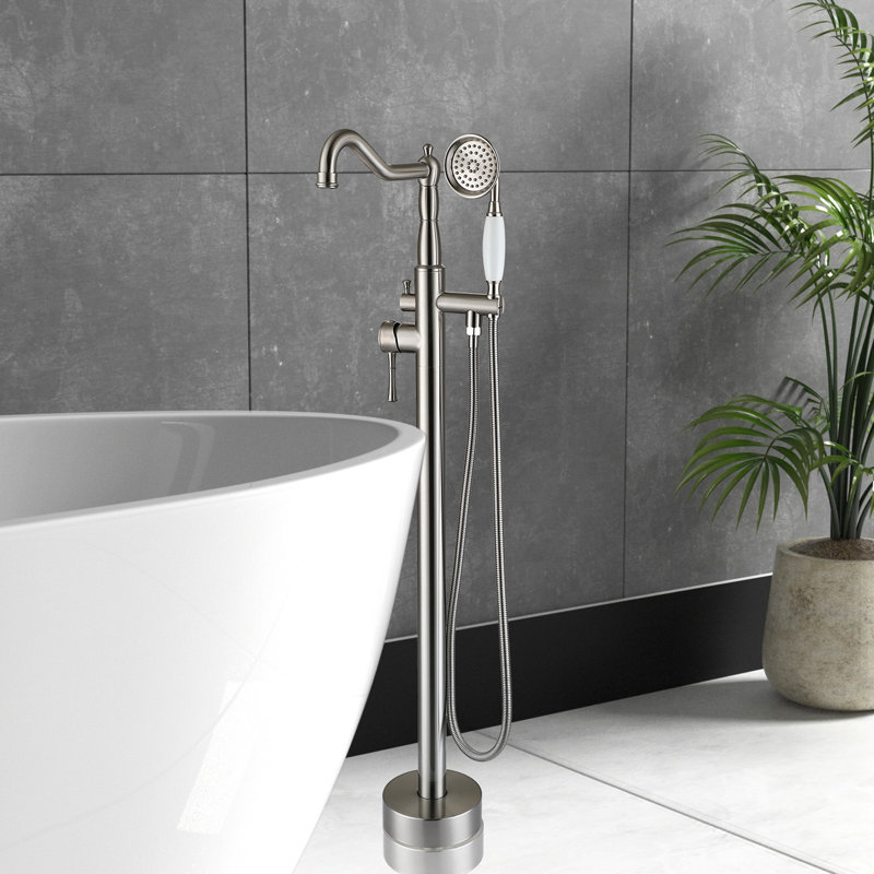 Freestanding Tub Filler with Diverter, Brushed Nickel