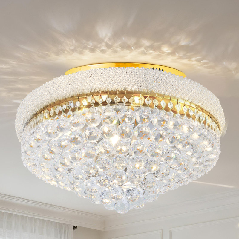 22.8'' Luxury Gold Crystal Flush Mount Ceiling Light