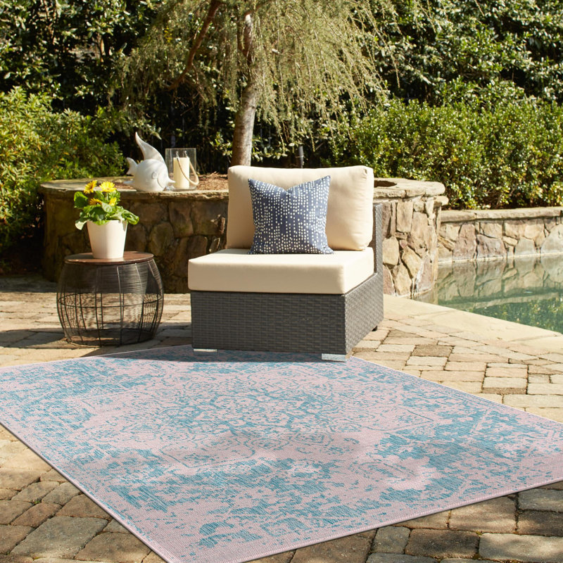 Tapis d'extérieur couleur bleu-rose, Rectangle 9 pi x 12 pi