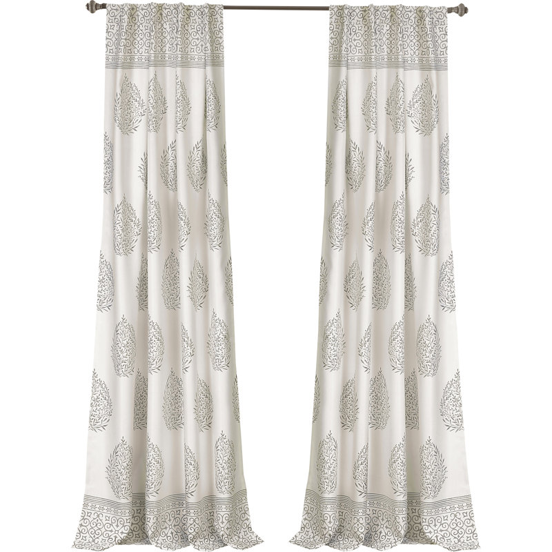 Teardrop Leaf Room Darkening Curtain Pair, Gray, 52" W x 84" L