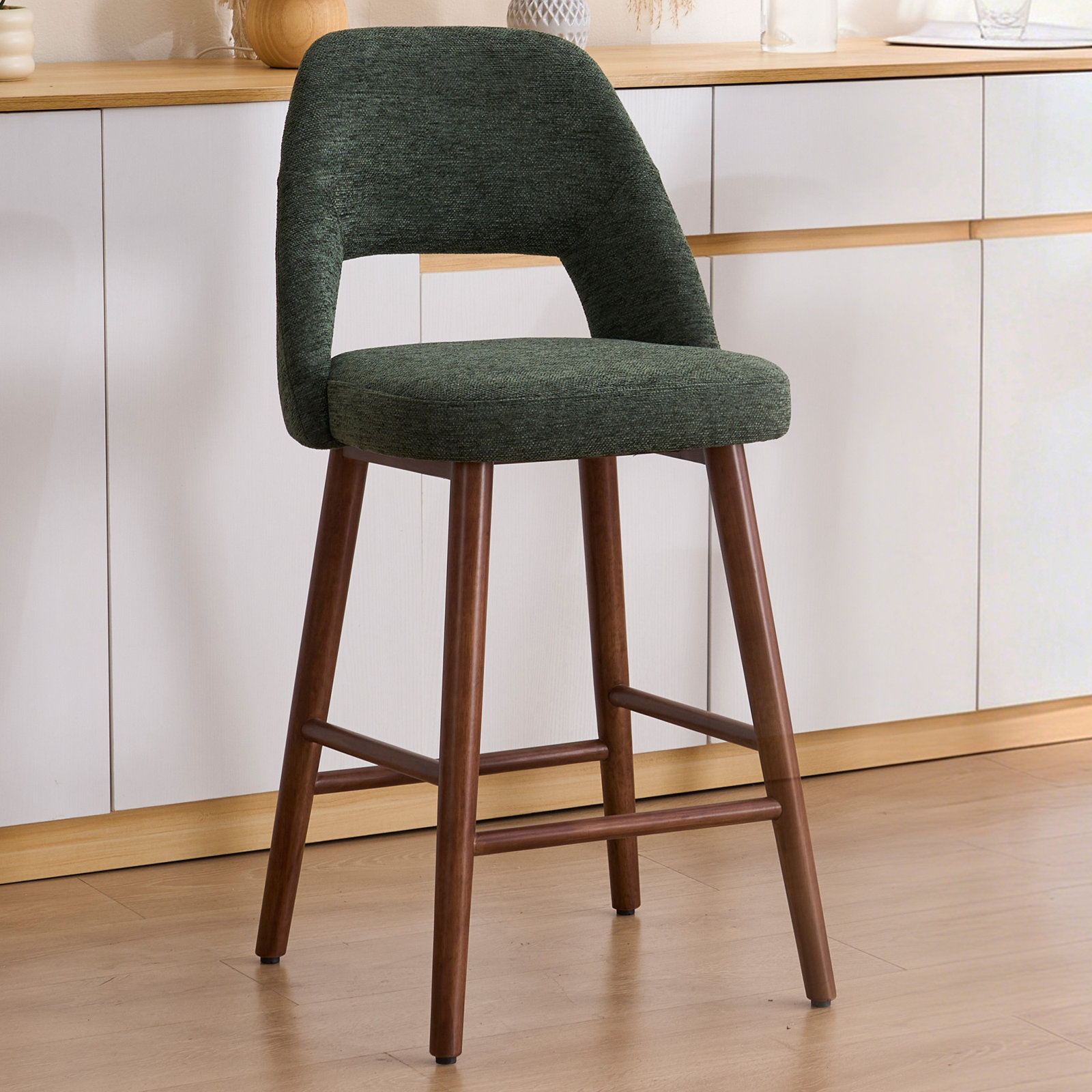 Ryden 26" Bar Stool, Green Chenille