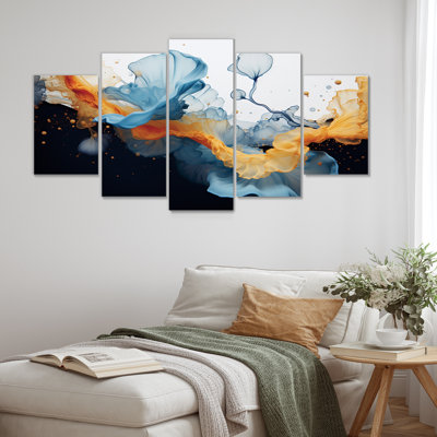 Crescentino - Liquid ink Abstract Wall Art 5 Piece