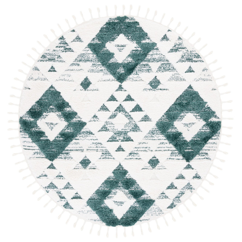Imraan Tassel Shag Performance Geometric Rug, Round 6'7"