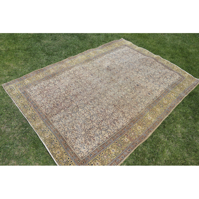 Tapis turc rétro en laine noué à la main pour décoration de salon antique ou boho