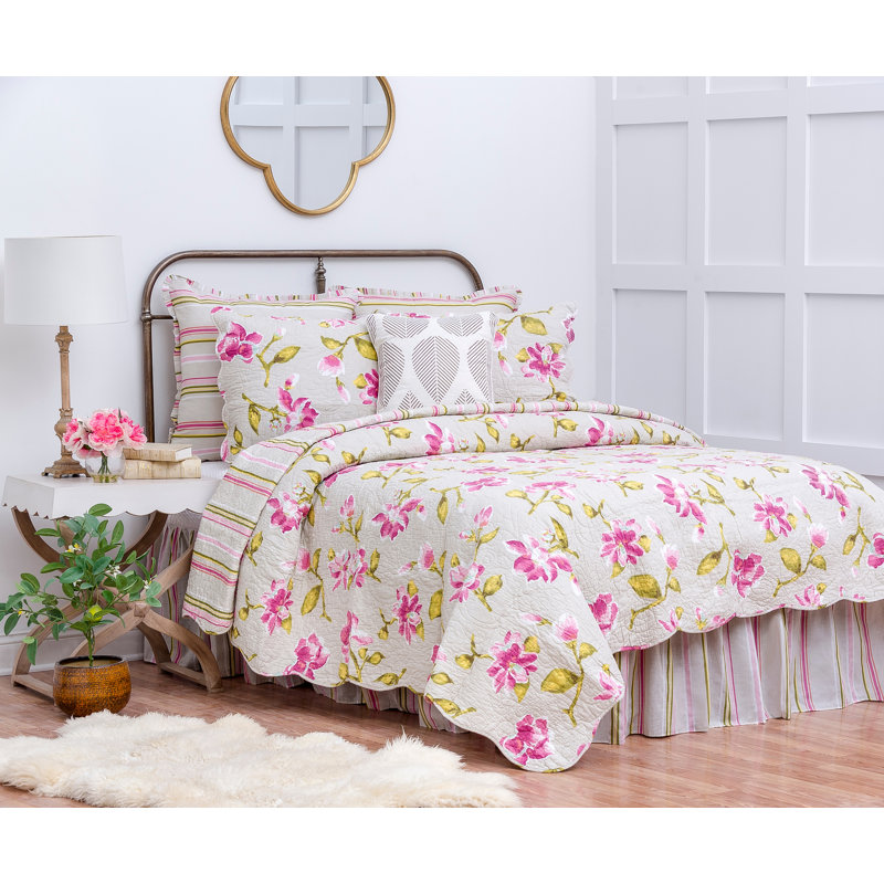 Ensemble de literie réversible en coton Liliann, Courtepointe double / grand + 7 pièces supplémen