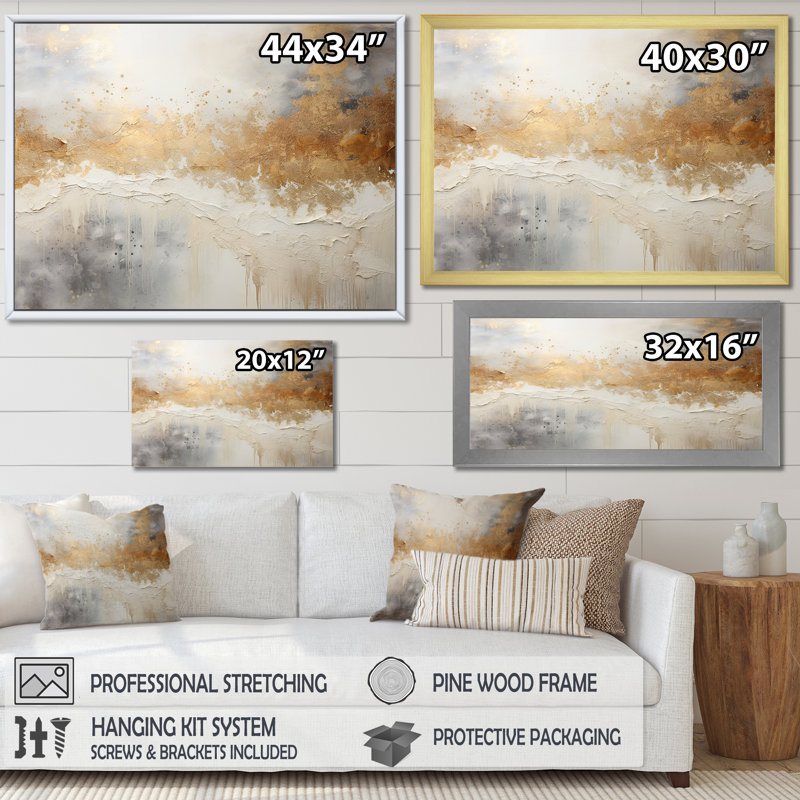 Minimal Gold And Beige Abstract River, 24" H x 32" W x 1" D, Wrapped Canvas