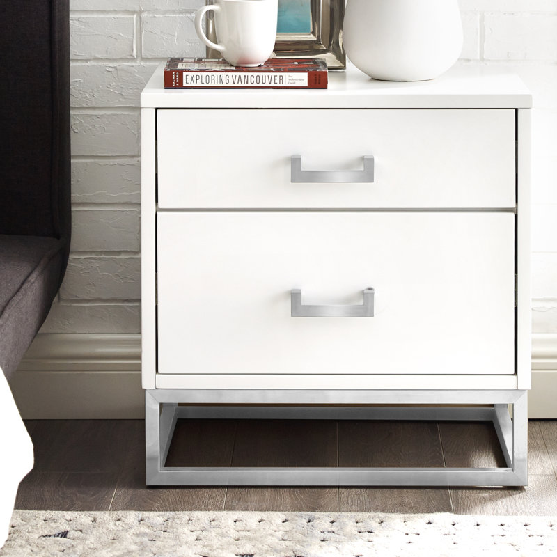 Table de chevet / table d'appoint Raees, Blanc / Chrome