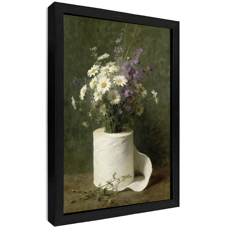 Art floral rétro encadré noir, H 11 po x l 9 po