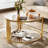 Modern Mirror Coffee Table, Asymmetrical Metal, Circular Metal Drum Base,Lower Shelf-1799530875