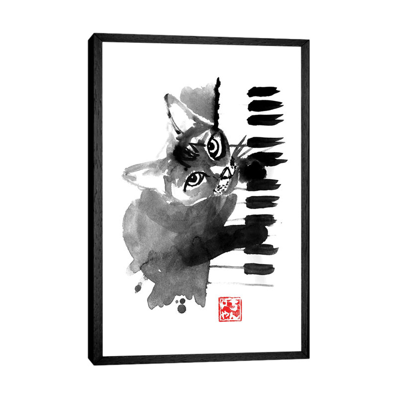 Pianist Cat by Péchane - Print on Canvas, Black Framed, 66.04 cm H x 45.72 cm W