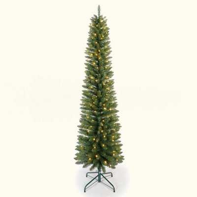 Pencil Christmas Tree With 150 Warm White LED Lights – Slim PVC Tree With 358 Tips, Compact Design, Stable Metal Stand, Easy To Assemble