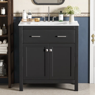 Meuble-lavabo moderne 30 po avec lavabo en céramique, portes à fermeture douce et rangement intelligent