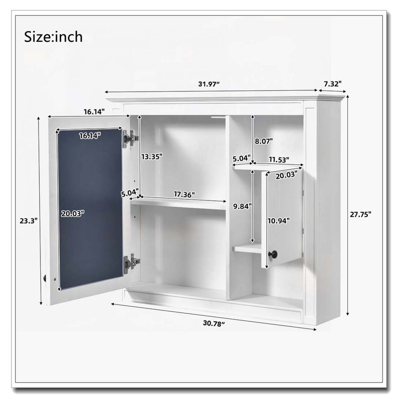 Armoire de salle de bain murale avec miroir, armoire avec 3 tablettes réglables