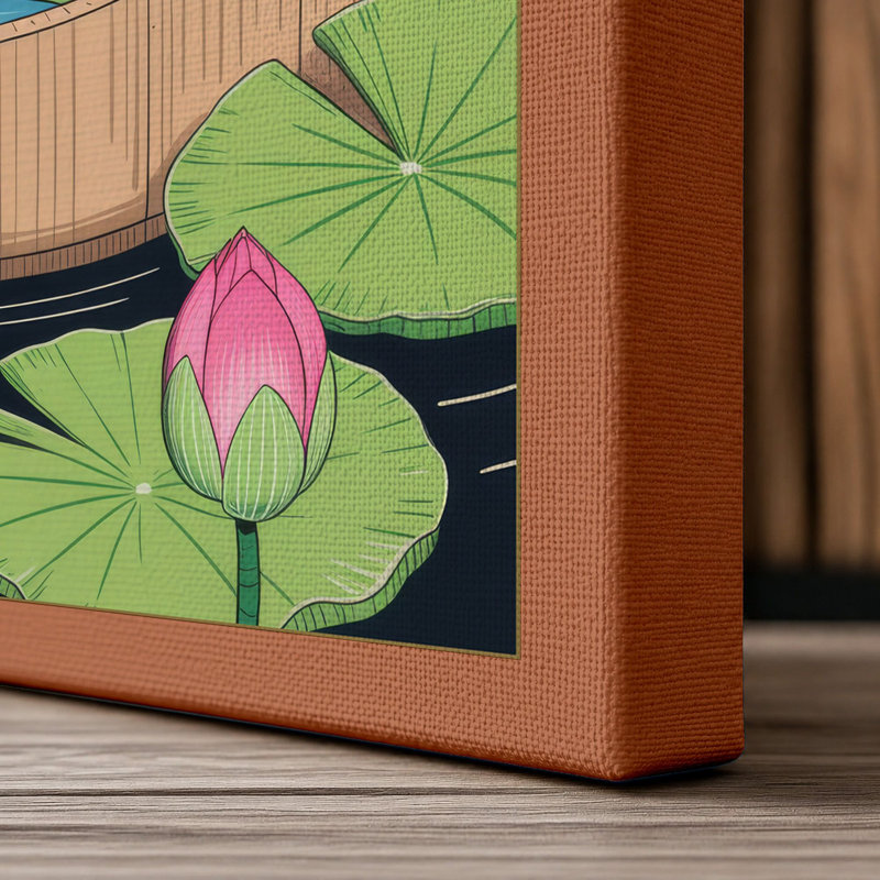 Frog in Lily Pond Botanical - Wrapped Canvas, Terracotta Border, 30x20 - 76.2 x 50.8 cm