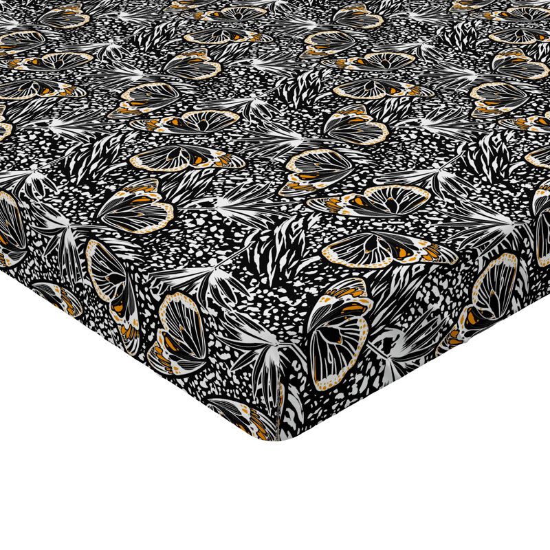 Drap-housse à motif floral Ambesonne, Jaune souci, noir, blanc / floral, Drap-housse simple TG