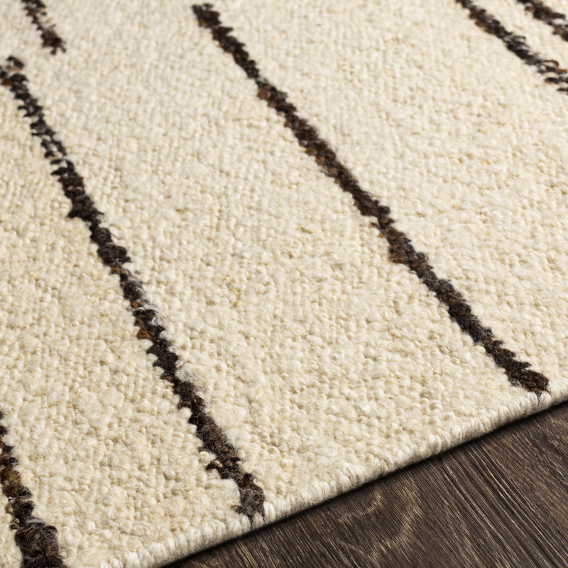 Alexuss Mae Striped Handmade Flatweave Wool Gray/Cream Area Rug, Runner 3' x 12'