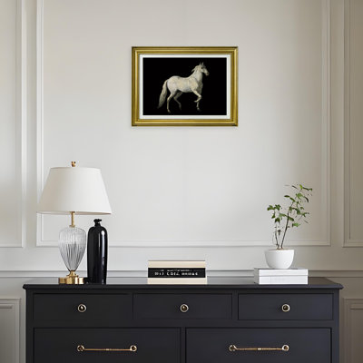 Wall Art Gold Framed Canvas, Vintage Horse Decor for Living Room, Bedroom, Office, Black White Equine Prints Gift