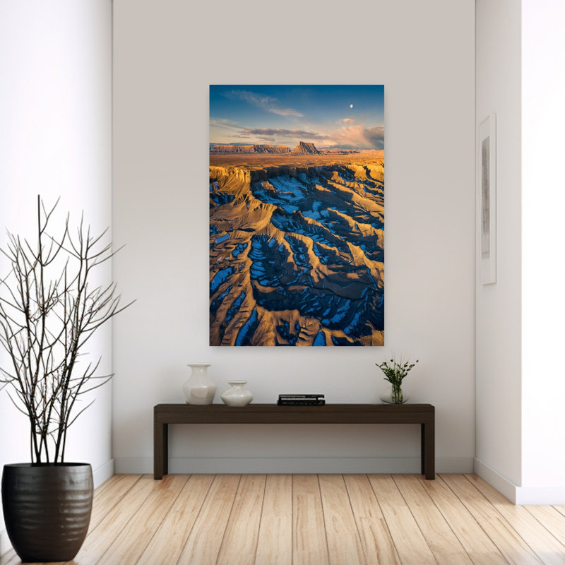 Golden Canyon Moon Winter Dramatic Abstract Contemporary Landscape Nature Wall Art Print 1 Piece Wrapped Canvas Wall Art