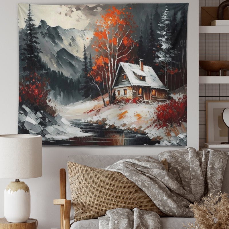 Tapisserie murale paysage monochromes orange en hiver V, H 32 po x l 39 po