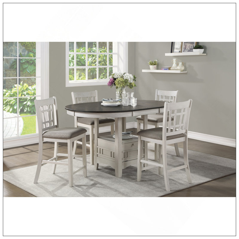 Ensemble de chaises à hauteur de comptoir antique avec cadre en bois blanc, siège rembourré pour une salle à manger décontractée