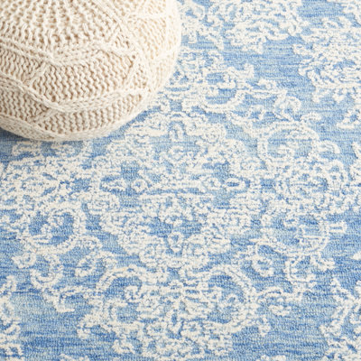 Tapis oriental ivoire / bleu en laine touffeté à la main Plarent
