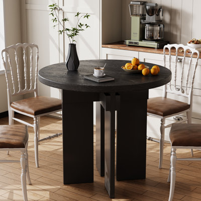 35'' Round Dining Table Kitchen Table With Solid Wood Cross Leg