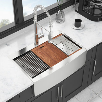 36-Inch Stainless Steel Kitchen Sink - 36X22x10 Inch, 16 Gauge Topmount Apron Front, Smooth Surface For Easy Cleaning 36" Inch Steel, To Install And Operate