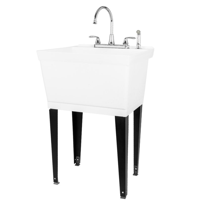 Évier à lessive autoportant avec robinet L 22,88 po x l 23,5 po, Blanc / noir, Chrome