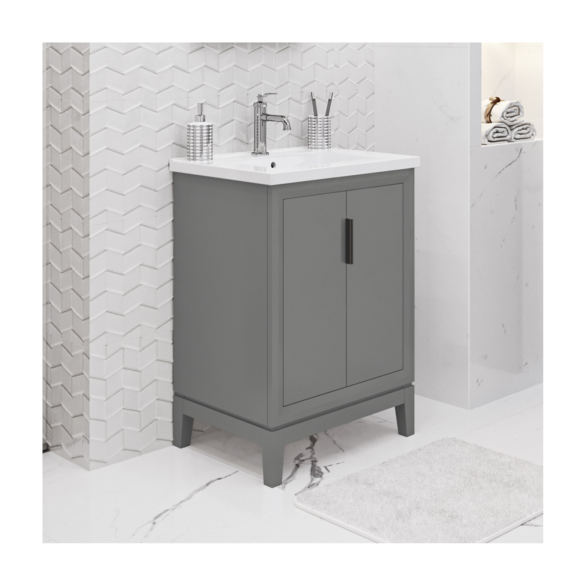 Finck 24.2'' Single Bathroom Vanity, Matte Black, Cashmere Gray
