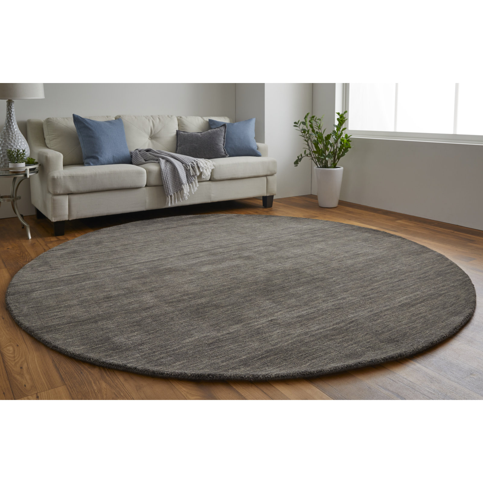 Lineville Dark Gray Hand-Woven Wool Rug, Round 8'