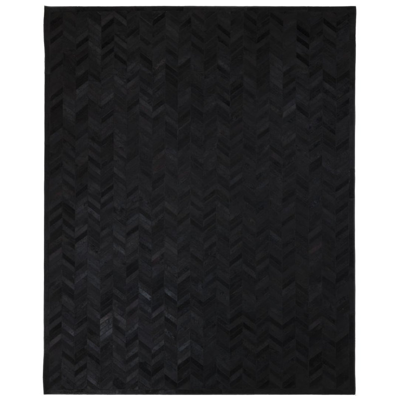 Lashanna Leather Chevron Indoor Rug, Rectangle 3' x 5', Black