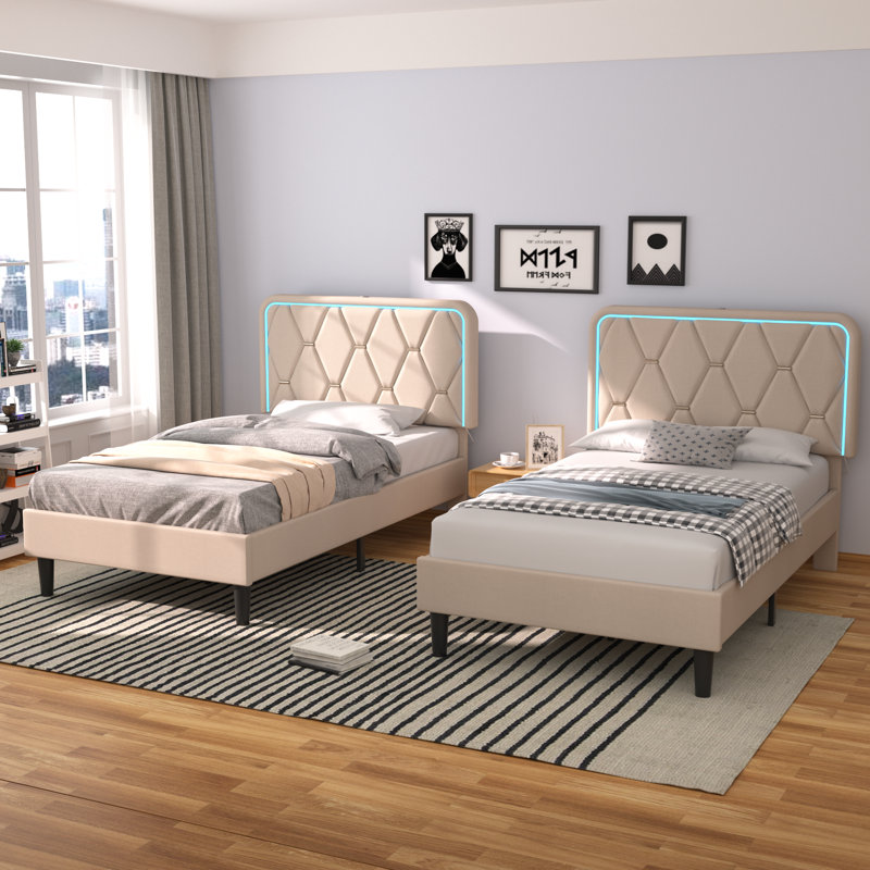 Lit plateforme tapissier Kaleea, Beige