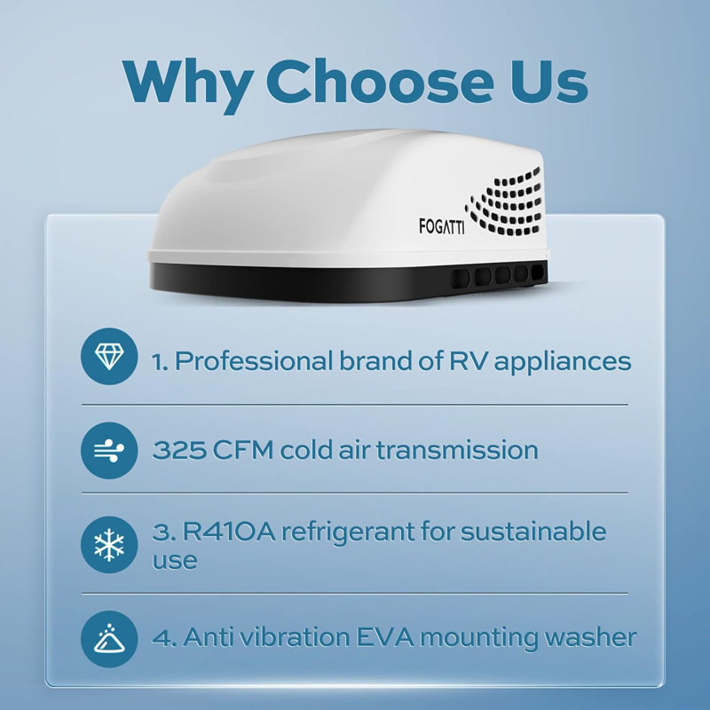 Fogatti Rv Air Conditioner 15000 Btu With PTC Heating, All-in-one Unit Rv Rooftop Ac, Air Distribution Box & Remote Controller Included