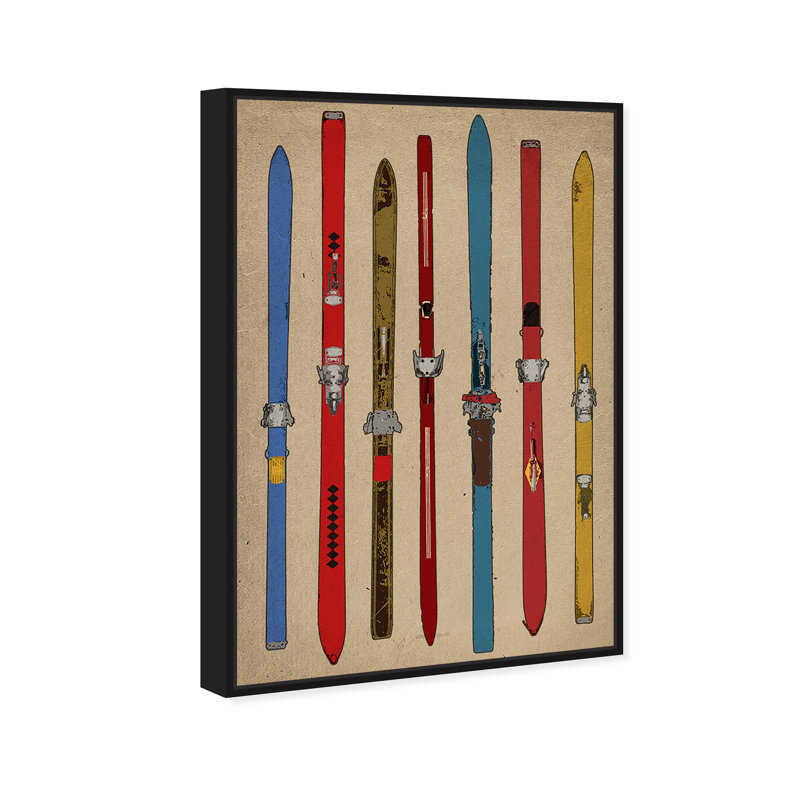 " Sports And Teams Vintage Skis II, Traditional Brown " by Oliver Gal, 36" H x 24" W, Black Framed