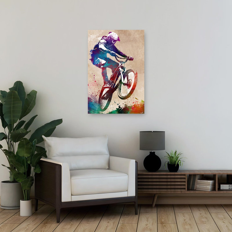 «Vibrant Bike Jump», art mural contemporain, 36" H x 24" W