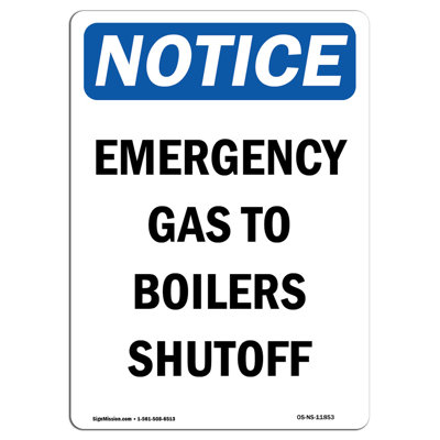 Emergency Gas to Boilers Shutoff Sign