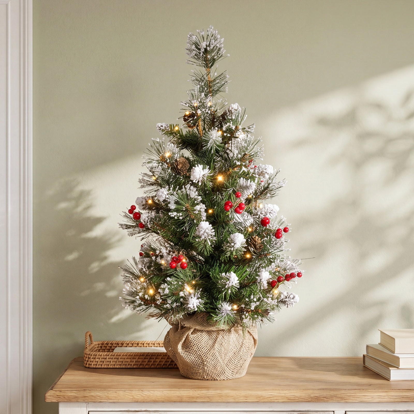 24" Pre-Lit Burlap Tree in Pot