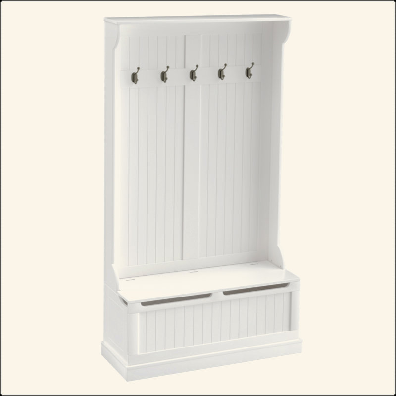 38" 3-In-1 Entryway Hall Tree With Storage Bench, Coat Rack With Four Hooks And Shoe Storage