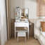 Bureau de coiffeuse compact avec éclairage à DEL réglable, rangement et fauteuil-1094514649