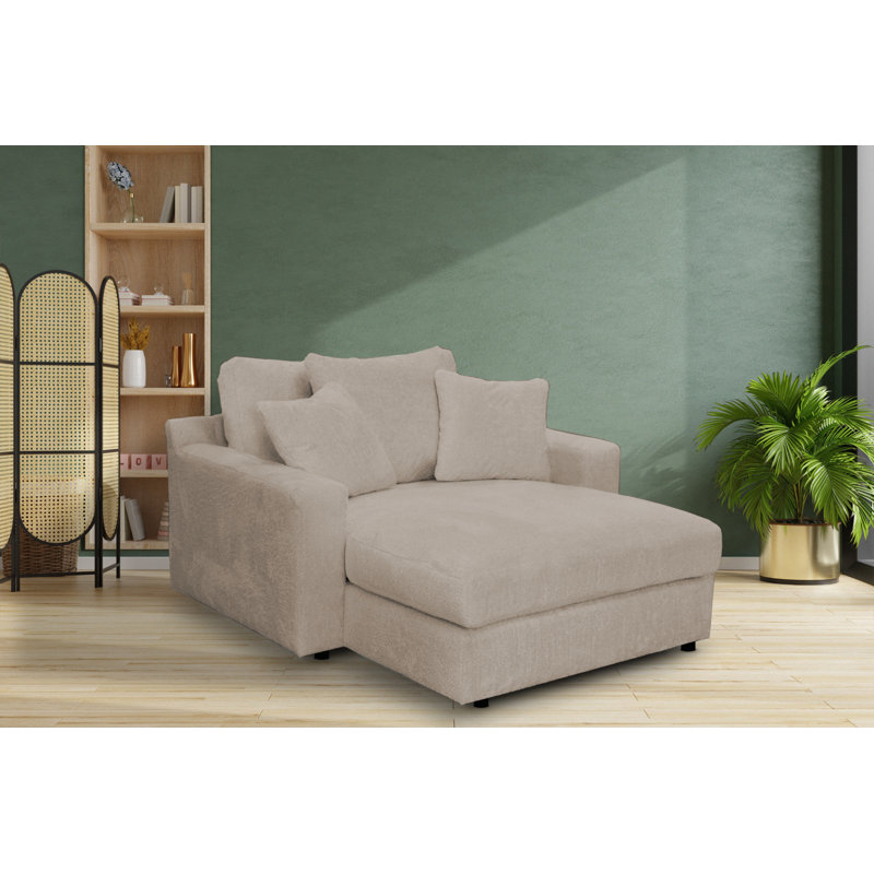 Caegan Upholstered Chaise Lounge, Taupe Boucle