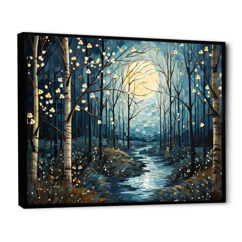Birch Woods Mystic Moonlight VI sur impression sur toile, H 34 po x l 44 po x P 1,5 po, Cadre flottant noir